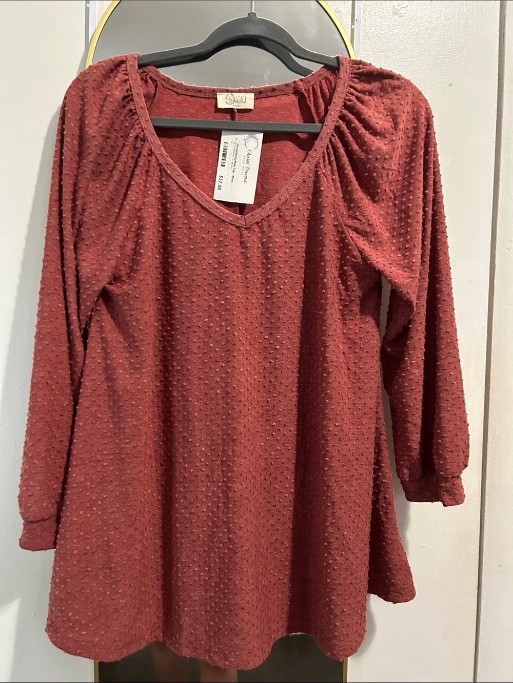 Dotted V-Neck Tunic Top in Rust by Dolled Up